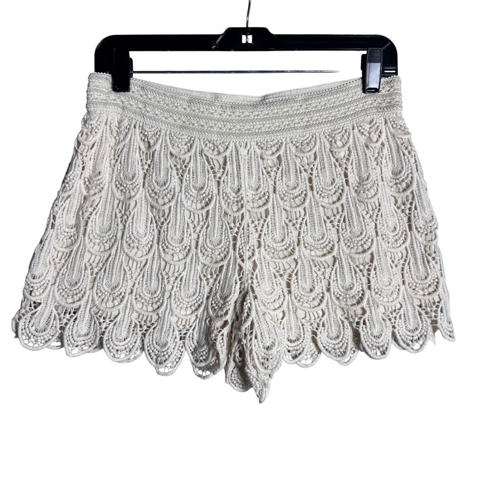 Blue‎ Rain Ivory Crochet Lace Scalloped Boho Shorts Cream BOHO FESTIVAL Medium